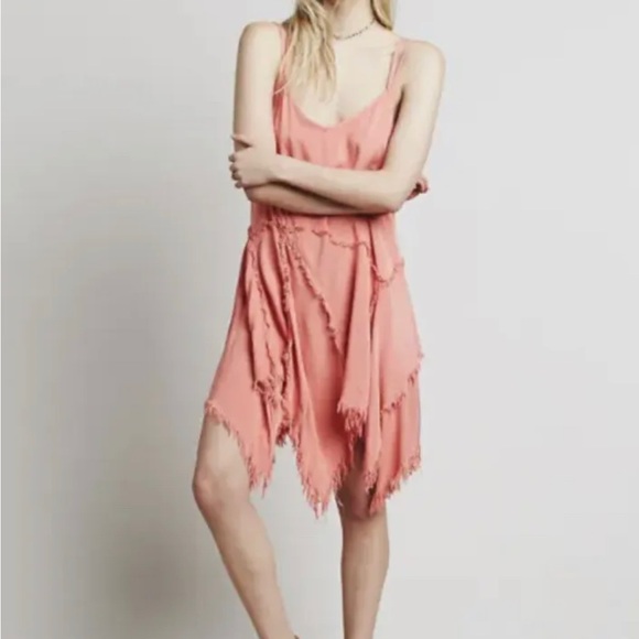 Free People Intimately Boho Shredded Raw Hem Slip Dress Coral sands Sz S NWT! - Picture 6 of 9